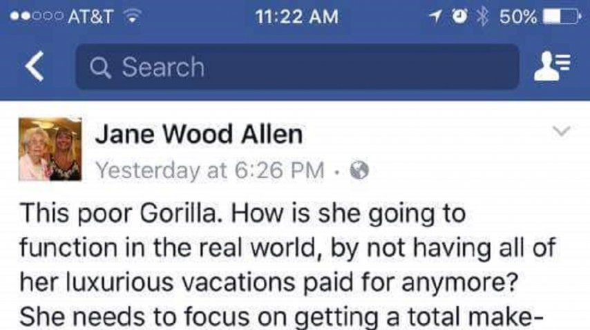 Captura del perfil de Jane Wood Allen en el que tilda de