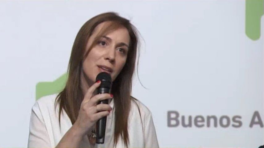 <i> María Eugenia Vidal durante el anuncio de la reforma en La Plata</i><br>