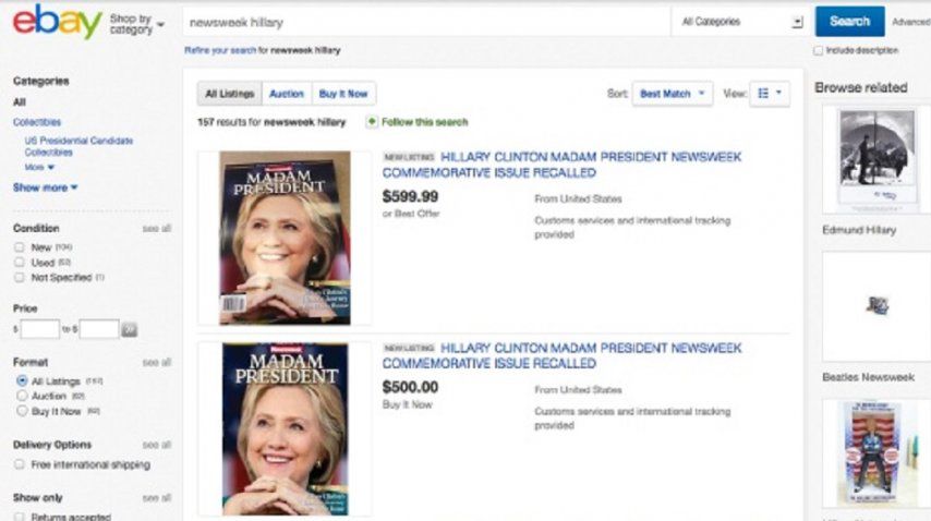 La revista Newsweek de Hillary presidenta se vende en eBay