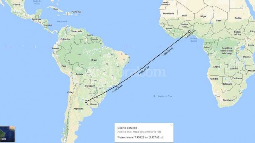 Mapa Argentina hasta Africa