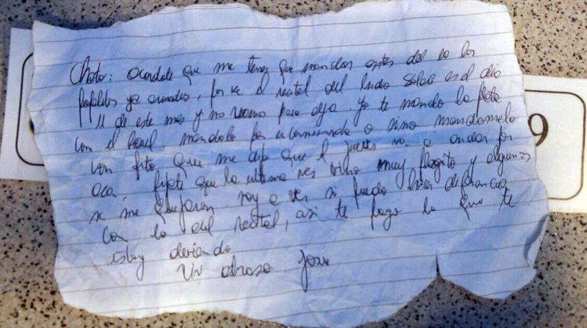 Carta de narcotraficante pidiendo provisiones