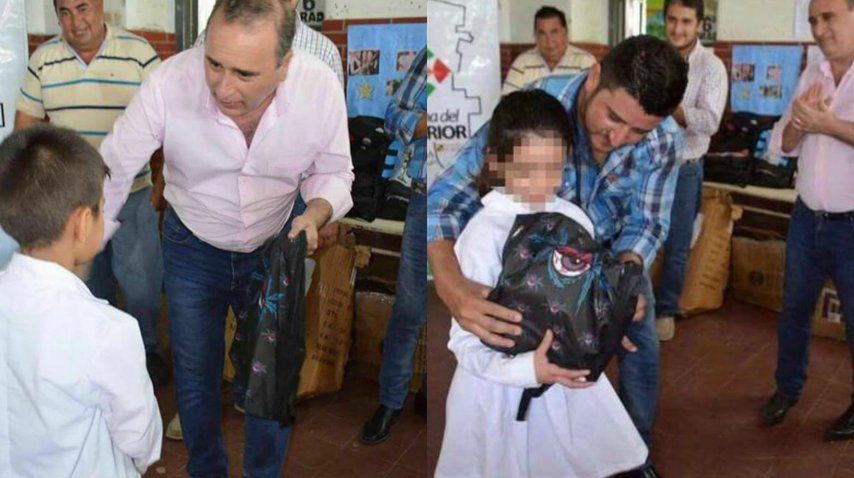Intendente reparte mochilas a niños con dibujos de marihuana