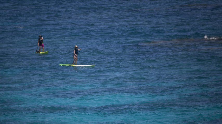 Visitantes hacen paddle board en el parque Church Bay<br>